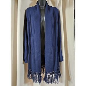 Lilly Pulitzer Tatum Fringe Hem Open Front Cardigan Womens Size Large Navy Blue